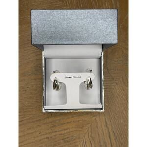 Silver Plated Twisted Hoop Earrings Clear Crystal Accent Clip-On Gift Box